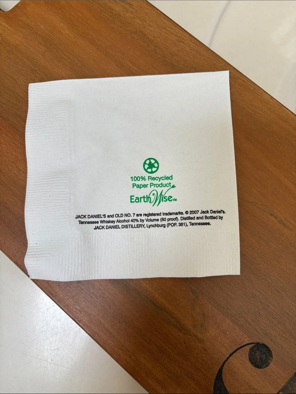 Jack Daniel’s EarthWise White Beverage Napkin with Green Logo